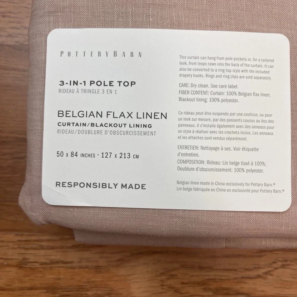 Pottery Barn Belgian Flax Linen Blackout Curtain Panel Smoky Quartz 50